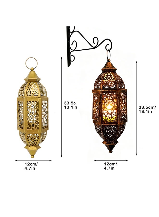 طقم من قطعتين - تركيبات إضاءة رمضان وفانوس مجوف بإضاءة الشموع - حرف يدوية على الطريقة المغربية، ديكور منزلي قديم الطراز مناسب للداخل والخارج وللإهداء - Image 2